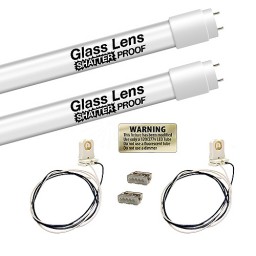 Single End LED T8 4ft. 18watt FROSTED shatterproof glass lens retrofit G13 base 2 tube complete retrofit kit 4000K Natural White Light